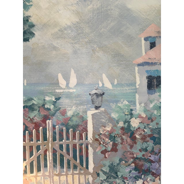 Impressionist Seaside Cottage Sailing Large Vintage Original Painting by Reynolds For Sale - Image 3 of 6