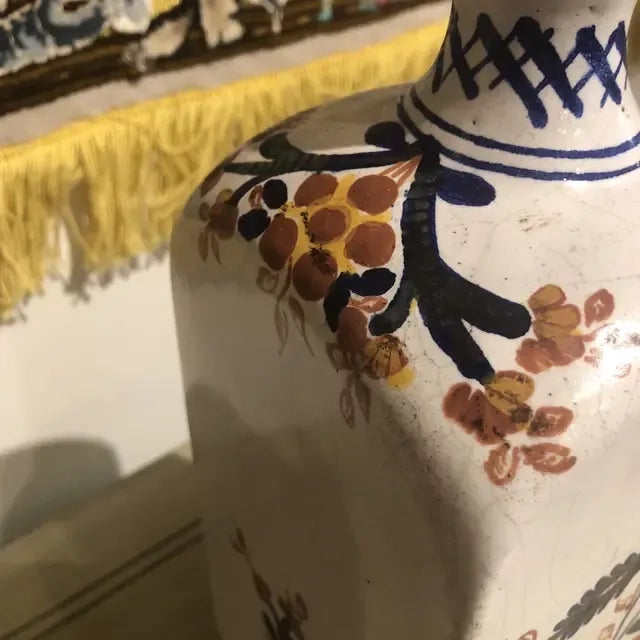 Ivory 1990s Italian Hand Painted Ceramic Bottle For Sale - Image 8 of 11