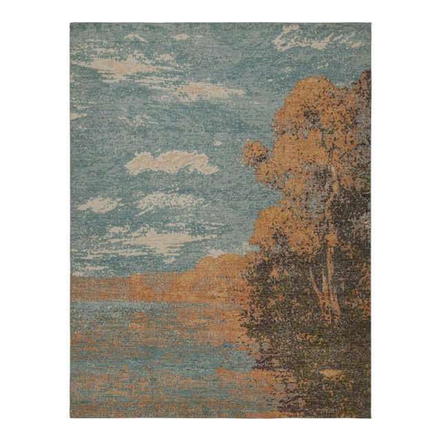Rug & Kilim’s Contemporary Pictorial Rug in Sky Blue With Scenery Depiction For Sale