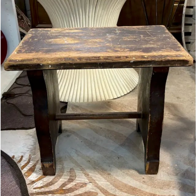 Primitive American Wood Stool, Bench For Sale - Image 4 of 5