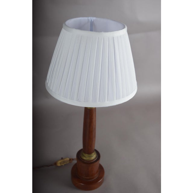 Neo-Classical Turned Wood and Brass Column Table Lamp with Pleated Shade, 1950s For Sale - Image 9 of 11