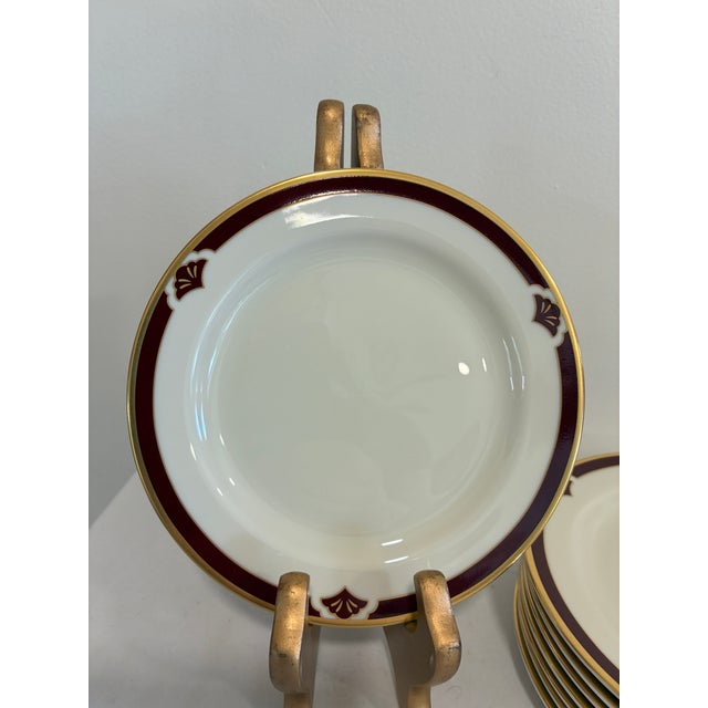 1980s Vintage Pickard Fine China Bread Plates, Set of 8, Burgundy & Gold Fan Accent For Sale - Image 5 of 12