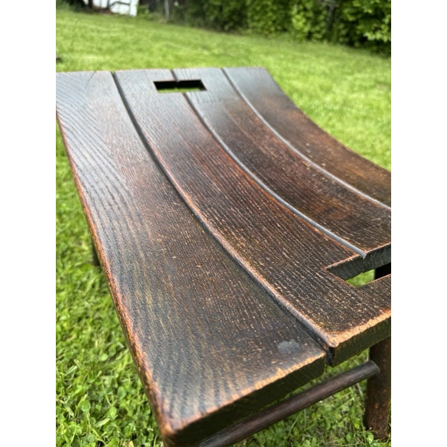 Mid-Century Arts & Crafts Solid Oak Wood Bench Stool Curved Seat Rustic For Sale - Image 11 of 17