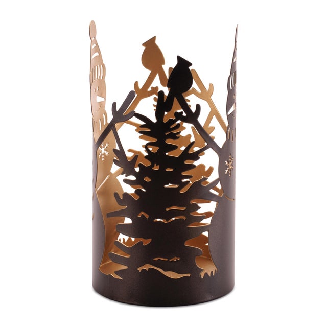 Cut Metal Snowman and Cabin Candle Holder (Set of 2) For Sale In Chicago - Image 6 of 6