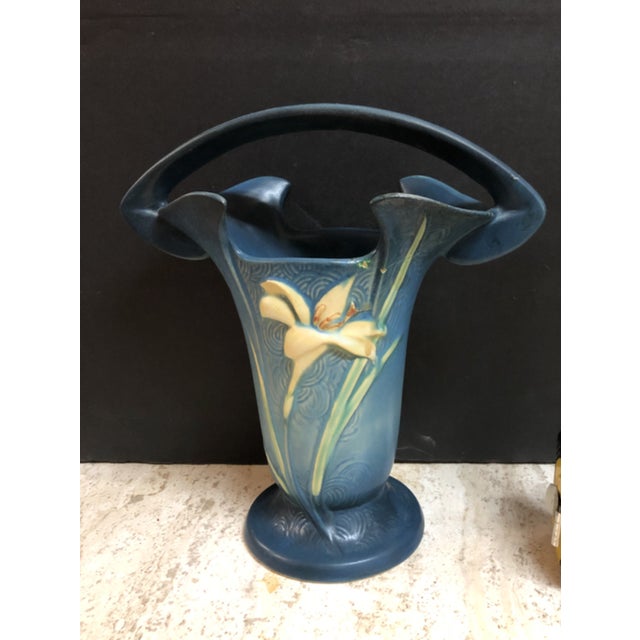 1940s 1940s Roseville Blue Zephyr Lilly Two-Handle Vase For Sale - Image 5 of 5