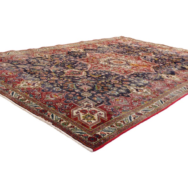 79262 Distressed Antique Persian Tabriz Rug, 06'07 x 09'05. The Celestial Dynasty: Antique Persian Tabriz Masterpiece of...