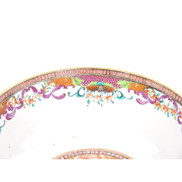 Rose Antique 18th Century Chinese Export Porcelain Famille Rose Punch Bowl For Sale - Image 8 of 14