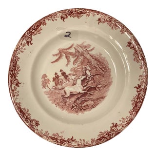 Antique 19th Century Staffordshire Red Transfer Ware Plate Depicting Riders Chasing Wild Horses For Sale