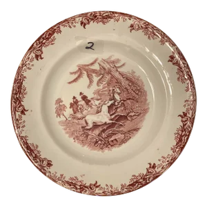 Antique 19th Century Staffordshire Red Transfer Ware Plate Depicting Riders Chasing Wild Horses