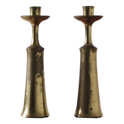 Large Danish Brass Candlesticks by Jens Harald Quistgaard for IHQ, 1960s, Set of 2 For Sale