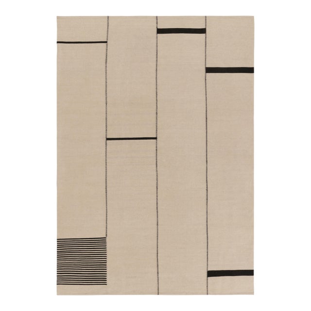 Rug & Kilim’s Contemporary Kilim in Cream and Black Tones For Sale