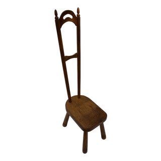 1980s Cottagecore Oak Stool Highback Artisan Crafted Country Oak For Sale