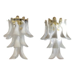 White Murano Glass Calla Lilies Wall Sconces, 1960s, Set of 2 For Sale