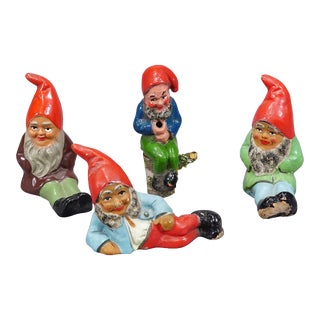 Lot of Four Tiny Terracotta Garden Gnomes, Germany Ca. 1950s For Sale