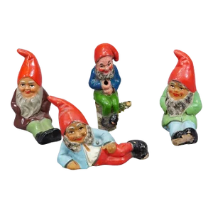 Lot of Four Tiny Terracotta Garden Gnomes, Germany Ca. 1950s