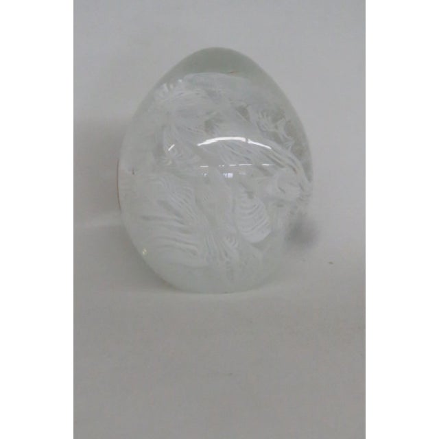 White Murano Italy Art Glass Egg Paperweight White Latticino Filigrana Design 4845b For Sale - Image 8 of 11