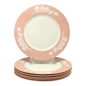 1950s Lenox "Apple Blossom Coral" Set of 6 Porcelain Dinner Plates