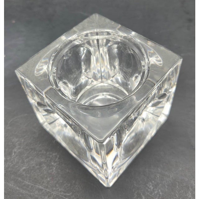 Transparent Vintage Optic Glass Cube Paperweight and Candle Holder For Sale - Image 8 of 10