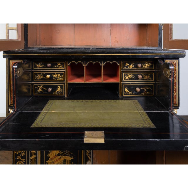 English 19th Century Black and Gold Secretary Bookcase with Chinoiserie Décor For Sale - Image 10 of 12
