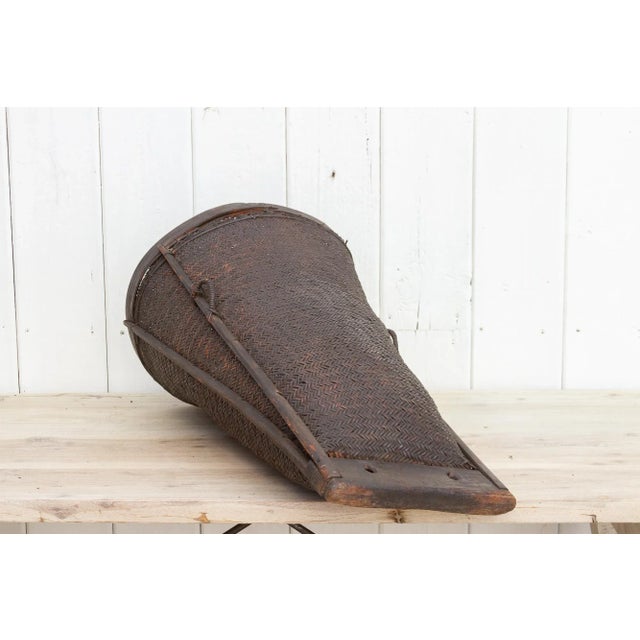 Wood Antique Tall and Slim Harvesting Basket For Sale - Image 7 of 11