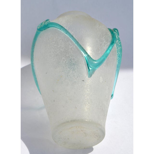 Archimede Seguso Style Scavo Corroso Art Glass Vase Frosted & Aqua Murano Glass For Sale - Image 13 of 16