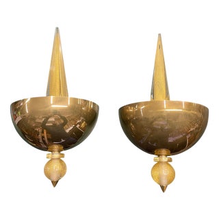 Vintage Brass and Murano Glass Sconces by André Arbus, 1960s, Set of 2 For Sale