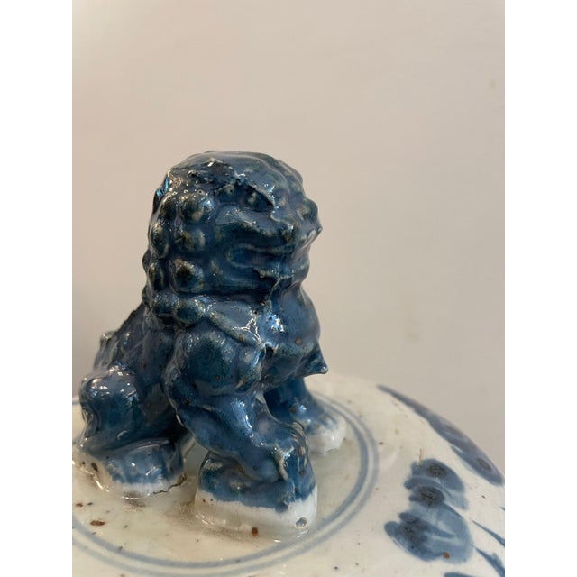 Early 20th C. Antique Blue & White Chinoiserie Lidded Temple Jars- A Pair For Sale - Image 16 of 18