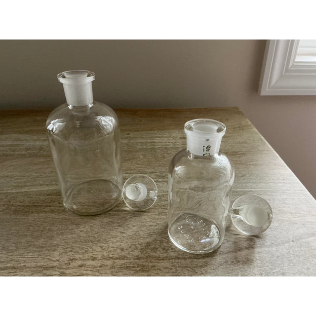 Glass Vintage Pyrex Borosilicate Glass Apothecary Bottles With Stoppers - Pair For Sale - Image 7 of 14