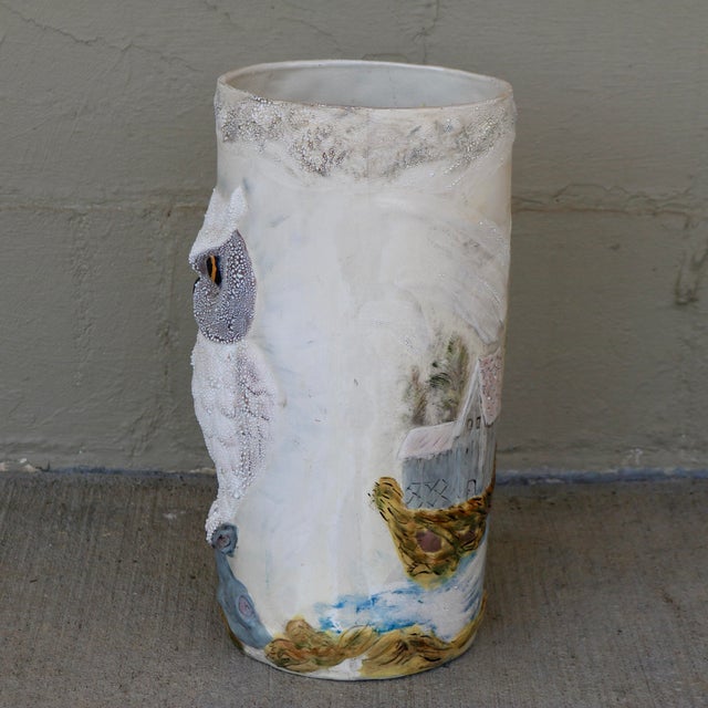 Bring a touch of vintage woodland charm to your entryway with this striking mid-century ceramic umbrella stand or floor...