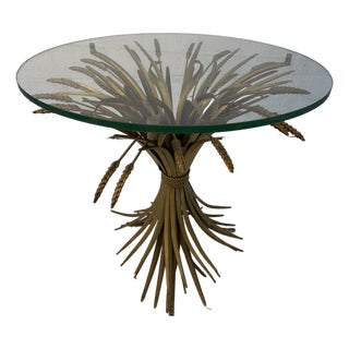 Vintage Hollywood Regency Style Gilt Metal Sheaf of Wheat Side Table For Sale