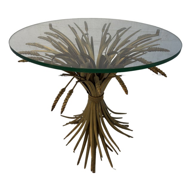Vintage Hollywood Regency Style Gilt Metal Sheaf of Wheat Side Table For Sale