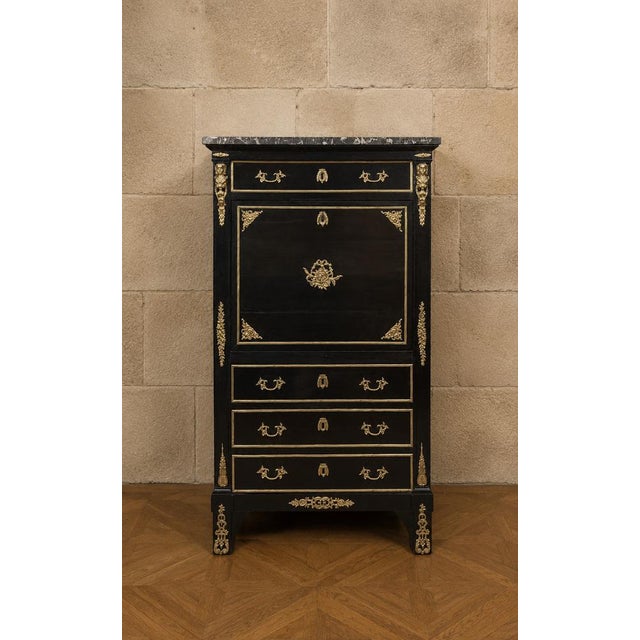 Drop-Front Secretaire Desk in Black Lacquered Wood and Gilt Bronze Mounts For Sale - Image 4 of 5