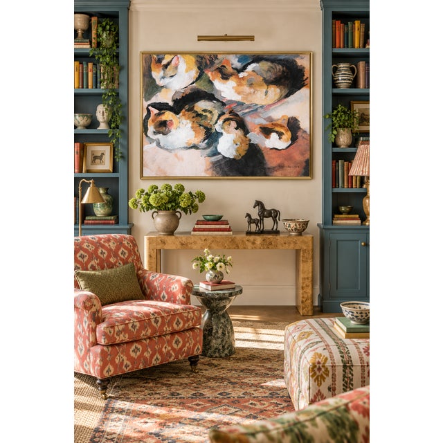 Bunny Williams Home 1909 Vintage Calico Cat Art Print by August Macke, Feline Wall Art - 32" X 24" For Sale - Image 4 of 8