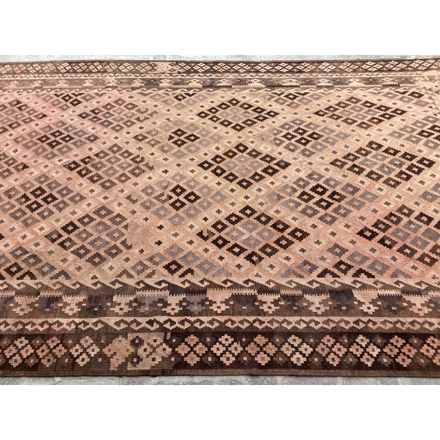 Vintage Oversized Terracotta Geometric Wool Kilim Rug For Sale - Image 12 of 14