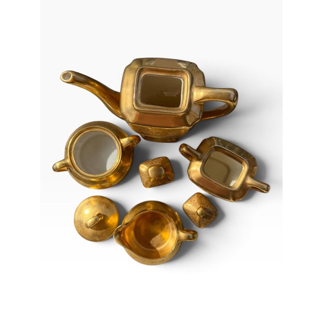 Late 20th Century Wheeling Decorating Co. 22k Gold Doves, Roses & Daisies 4-Piece Tea & Coffee Service - Set of 4 For Sale - Image 4 of 7
