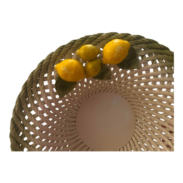 1990s Lanzarin Ceramiche Italian Hand-Painted Ceramic Basket With Lemons and Pedestal For Sale