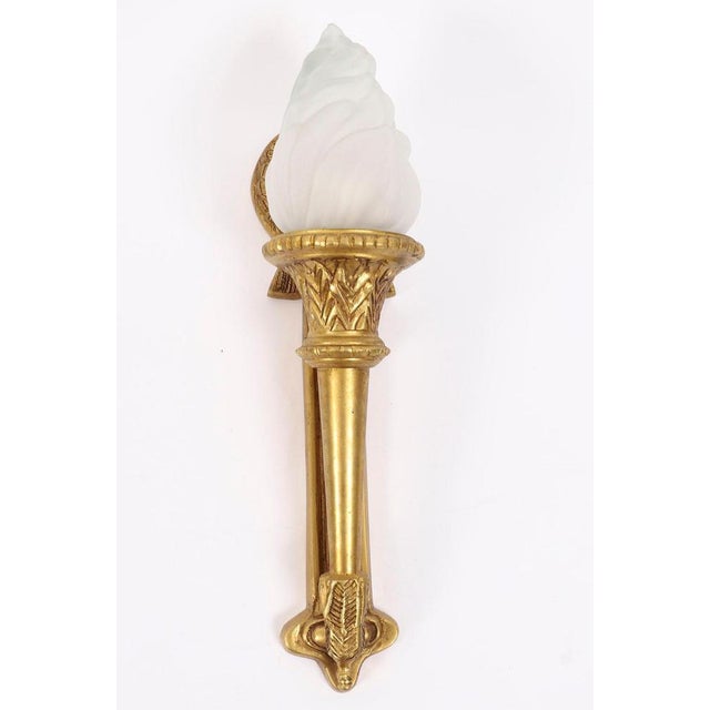 1920s Antique Neo-Classical Ormolu Flaming Torch Wall Lights, 1920s, Set of 4 For Sale - Image 5 of 9