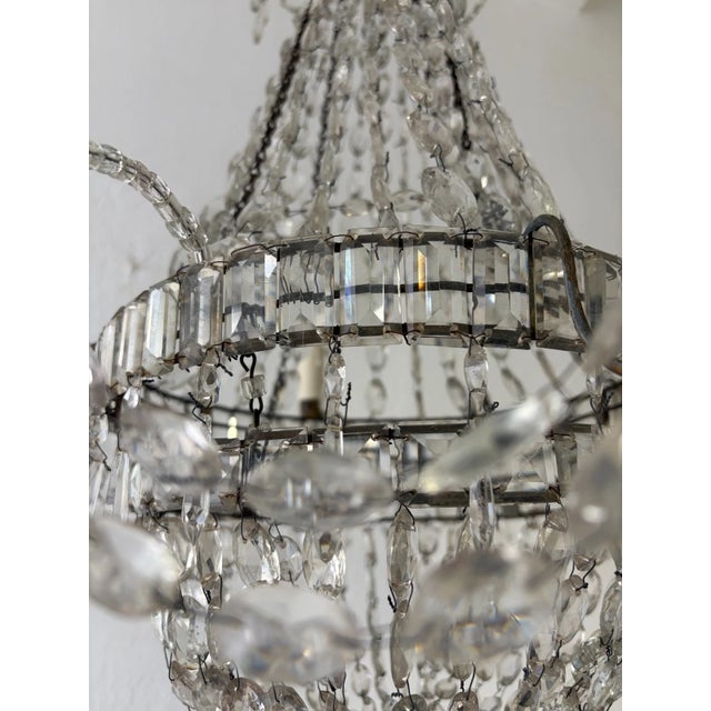 19th C Rare Crystal Beaded Empire Chandelier French Hand Tied Oval Prisms, C1850 For Sale - Image 15 of 17