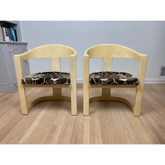 Karl Springer LTD Six 1980s Karl Springer Goatskin Onassis Dining Chairs - Set of 6 For Sale - Image 4 of 11