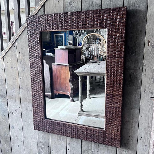 Vintage Wicker Framed Wall Mirror For Sale - Image 14 of 14