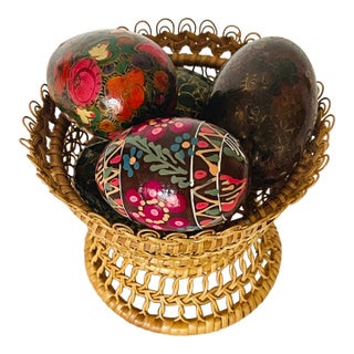 Easter Handpainted Wood Eggs in Basket For Sale