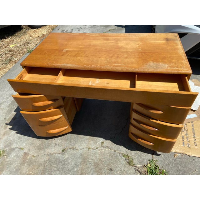 Wood 1960s Heywood Wakefield Vintage Mid Century Modern Partner Desk - Needs Restoration For Sale - Image 7 of 12