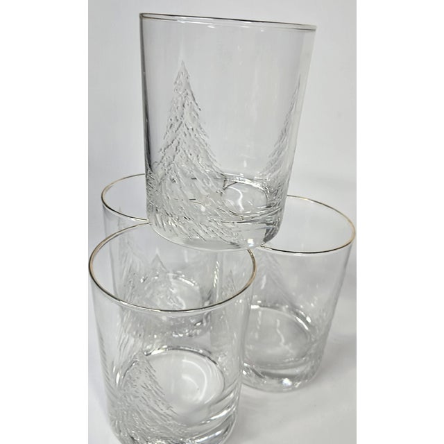 Late 20th Century Gold Rimmed Icy Christmas Pine Vintage Double Old Fashioned Glasses- Set of Four For Sale - Image 4 of 12