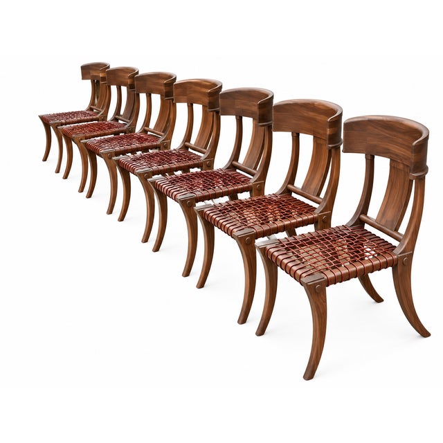 Mid-Century Modern Klismos Style Solid Walnut Dining Chairs -Set of 10 For Sale - Image 3 of 5