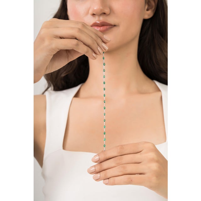 2.44ct Pear-Shaped Emerald & Diamond Tennis Bracelet 7 Inches in 14k White Gold For Sale - Image 9 of 14