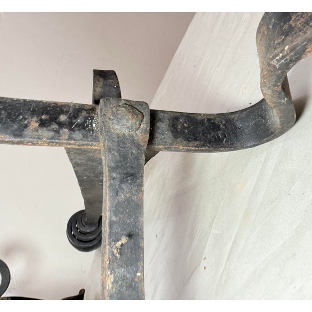 Rare Antique 19th Century Hand Wrought Iron Fireplace Firedogs Black Andirons For Sale - Image 13 of 13
