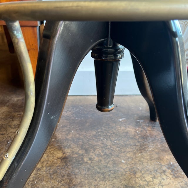 1990s Vintage Italian Black Leather Seat Barstool With Wood and Brass Accent for the Footrest and Low Back For Sale - Image 9 of 13