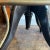 1990s Vintage Italian Black Leather Seat Barstool With Wood and Brass Accent for the Footrest and Low Back For Sale - Image 9 of 13