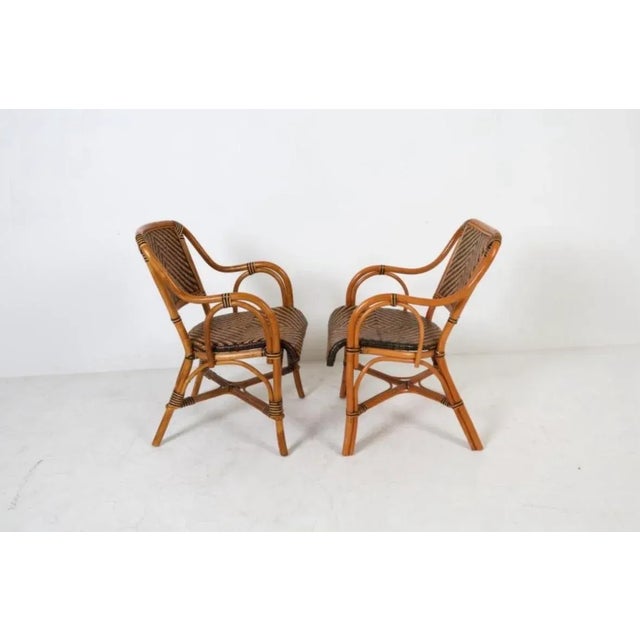 1970s 1970s Pair of Palm Beach Bamboo and Rattan Bistro Chairs For Sale - Image 5 of 11