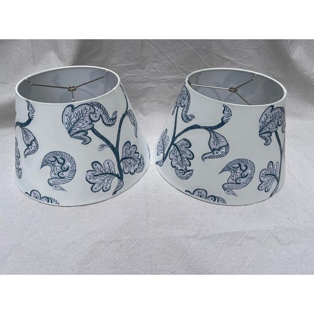 2020s Blue and White Decoupage Lamp Shades a Pair For Sale - Image 5 of 12